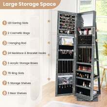 Lifezeal 360degree Rotatable Jewelry Cabinet 2-In-1 Lockable Mirrored Organizer - Dark Grey - View 3