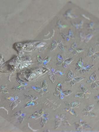 1 件 5D 美甲贴纸碎片彩色毛皮贝壳浅蝴蝶高品质指甲贴纸春季美甲贴花设计美甲