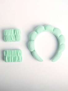 3pcs/Set Cloud Shaped Sponge Hair Scrunchies - Includes Headband, Wrist Band, Skin-Friendly Material Suitable For Makeup, Skincare, Outdoor Use - Multicolor - View 7