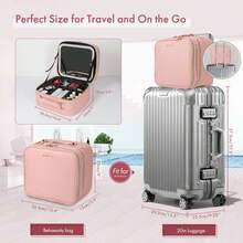 Makeup Bag,Travel Makeup Bag,Behaesty Travel Makeup Bag With LED Mirror Double Layer, Detachable Vanity Mirror With Lights, Tri-Light Dimmable, Makeup Case With Adjustable Dividers And Brush Holder Cosmetic Organizer Storage Box For Women - Pink - View 3