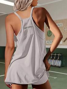 夏季加大女式两件套纯色无袖迷你连衣裙和短裤 - 淺灰色 - 查看 3