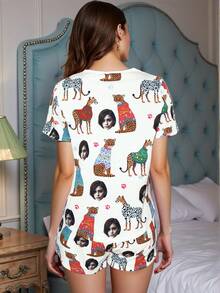 2pcs Custom Women Short Sleeve Shorts Pajama Set, Personalized Photo/Portrait/Face Print, Lightweight Breathable Comfortable Fabric, Gift For Friends, Partner, Party, Birthday, Mother's Day, Comes With 1 Eye Mask - White - View 6
