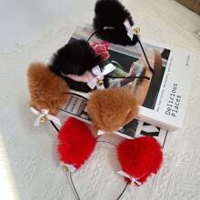 1pc New Plush Fox Ear With Bow And Bell Headband, Adorable Cat/Fox Ear Hairband,Hairband,Hair Hoop,Hair Accessories Headbands