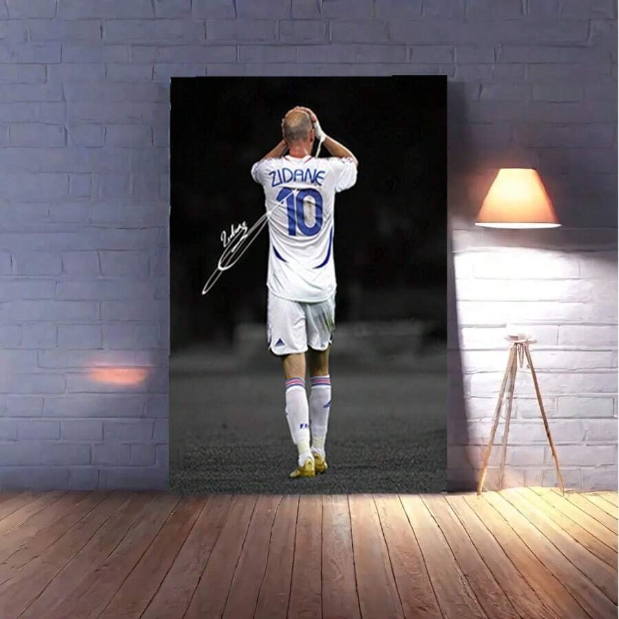 1 pieza Pintura en Lienzo del Espíritu de la Leyenda del Fútbol Zinedine Zidane, Impresión de Arte de Pared Moderno, Perfecto para Sala de Estar, Decoración de Dormitorio Sin Marco 30Cm X 40Cm/11.81In X 15.75In, Mejor Regalo para Amantes del Fútbol, Pintura Decorativa de Dormitorio, Para la Copa del Mundo de Fútbol 2026