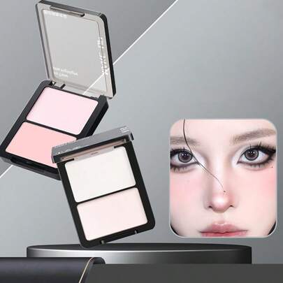 1 Box Dual-Tone Matte Highlighter Palette, Finely Milled Pigments For Easy Application, Contours Nose Bridge For A More Sculpted & Radiant Complexion