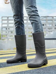 1双男士中筒雨靴，PVC一体成型，耐用雨鞋，适用于钓鱼、户外活动、通勤、泥地行走 - 黑色 - 查看 4