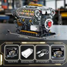 Creative Supercar V8 Engine Building Block Toys, Puzzle Engine Ornaments, Desktop Display Models, Create Your Own MOC Mini V8 Engine Toys, Birthday Gifts, Building Block Toys 692PCS