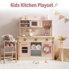 Robotime Robud Wooden Kitchen For Children, Play Kitchen, Toy Kitchen Set For Children, Kitchen Play Set With Many Play Functions, Realistic Kitchen Set For Toddlers, Gift For Girls And Boys Ages 3 And Up - 粉色 - 查看 5