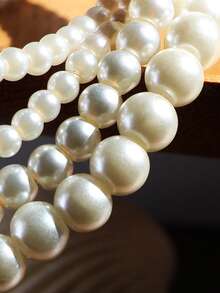 Elegant Multi-Layer Pearl Necklace, Minimalist Chic High-End Choker Vintage Necklace, Suitable As Mother's Day Gift (Faux Pearl) - White - View 7