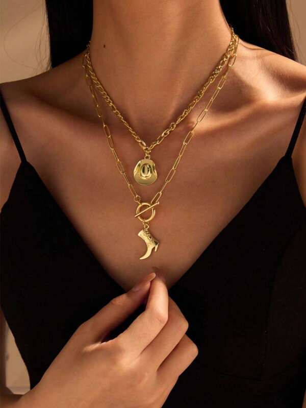 1pc Cowgirl Jewelry Set: Necklace, Cowboy Boot Necklace, Cowboy Hat Earrings, Country Music Festival Accessories For Women, Great Gift Idea