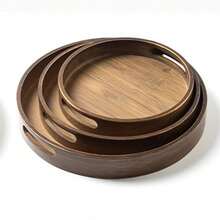 1 件装面包和甜点竹托盘创意双手柄圆形茶盘适用于家居装饰和零食、厨房、圣诞礼物 - 卡其色 - 查看 6
