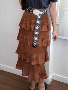 Pleated Skirt With 4 Ruffles, 4 Marias, 4 Layers - Camel - Ver 5