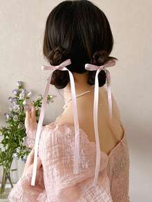 10pcs Girl Polyester Colorful Bow Hairclips, Lace, Elegant, Ballet, Y2K Fairy Hair Accessories, Suitable For Daily Use - Multicolor - View 3