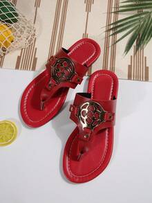 Sandalias/flip flops planas de verano para mujer, de moda en 2025, para uso casual en la playa y exteriores - Rojo - Ver 7