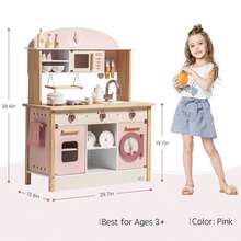 Robotime Robud Wooden Kitchen For Children, Play Kitchen, Toy Kitchen Set For Children, Kitchen Play Set With Many Play Functions, Realistic Kitchen Set For Toddlers, Gift For Girls And Boys Ages 3 And Up - 粉色 - 查看 3