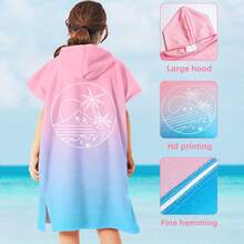 1 件儿童/女孩连帽斗篷毛巾，速干超细纤维沙滩裹袍，美人鱼/渐变色/独角兽/火烈鸟设计