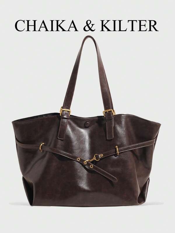 1 Pezzo Borsa a spalla in PU di colore tinta unita, Borsa shopping casual retrò da donna di grande capacità, Borsa porta libri per studenti universitarie, Borsa con tracolla, bordo arricciatoe doppia maniglia, chiusura magnetica, adatta per viaggi, shopping, appuntamenti, regali per donne, adatta per adolescenti, studentesse, impiegate, molto adatta per ufficio, università, lavoro, business, pendolarismo, esterno, viaggi, gite