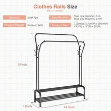 OYAJIA Clothes Rail, 110 * 55 * 150cm Clothes Rack, Multifunctional Clothes Rails For Bedroom, Metal Clothes Hanging Rail, Minimalist Design Clothing Rail, Clothes Racks For Hanging Clothes, Black - Black - View 7