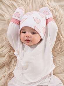 3pcs Set Baby 0-3M Infant Girls Soft Protective Hedging Hat+Gloves 4 Seasons Set, Suitable For Newborn Hospital And Daily Wear