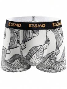 5 Stücke Herren Basic nahtlose Boxershorts mit Graffiti-Muster, Geschenk für den Sommer