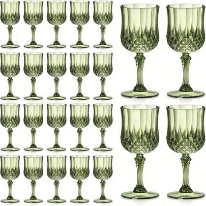 Acrylic Reusable Colored Water Goblets, Unique Embossed Pattern Unbreakable Stemware, Clear Drinking Cups For Wedding, Party, Bar