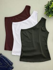 Kit 3 Women's Ribbed Sleeveless Tank Tops With Mula Manca Premium - 摩卡棕 - 查看 1