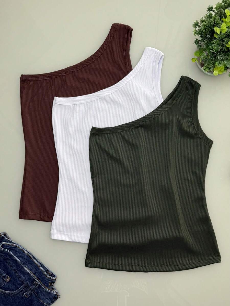 Kit 3 Women's Ribbed Sleeveless Tank Tops With Mula Manca Premium - 摩卡棕 - 查看 1