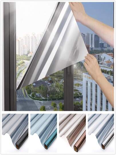 1Roll Window Film Privacy Film For Glass Windows Anti Glare Reflective Window Film One Way Window Mirror Film Heat Control Window Tint Film Home UV Blocking Opaque Window Film Stickers Sticker Personalised Stickers