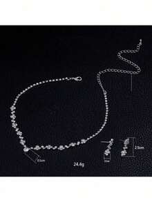 Women Alloy Pendant Necklace And Earrings Set For Wedding And Bridal, 2 In 1 Vintage Jewelry Set - 銀色 - 查看 8