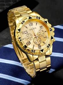 4-Piece Luxury Men's Watch Set, Cool And Handsome Style, Round Alloy Case, High-End Texture, Suitable For Business And Casual Wear