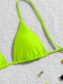 Sportlicher Badeanzug, geeignet für verschiedene Anlässe vom Pool bis zum Strand im Sommer, basic sexy Bikini mit großer Schleife als Strandoutfit für den Urlaub - Grün - Übersicht 4