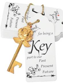 1 件复古浪漫玫瑰形开瓶器、婚礼糖果盒生日派对装饰钥匙扣、玫瑰花开罐器带卡 - 彩色 - 查看 6