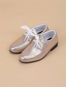 Kids Comfortable Slip-On Retro British Style Flat Leather Shoes - Champagne - View 4