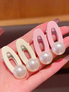 4pcs/Set Faux Pearl Candy Color Alligator Hair Clips Hair Accessories - Multicolor - View 5