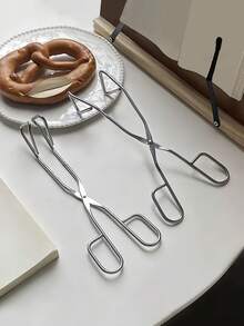 1 件不锈钢面包夹，简约糕点和甜点夹，厨房烘焙和烧烤食物夹，餐厅使用 - 銀色 - 查看 5