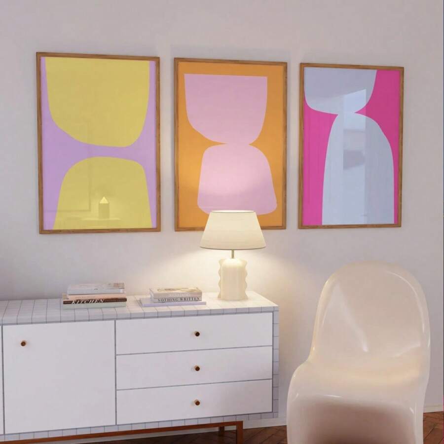 Set Of 3 Color Block Prints, Pink Orange Geometric Abstract Colorful Wall Art Set Gallery Wall Prints Stylish Bedroom Art, Canvas Poster Wall Art, Optional Frame, Wall Art With Frame