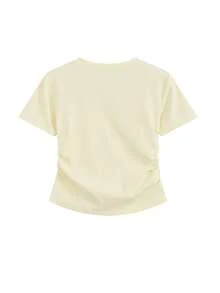 Áo kiểu ôm sát cổ tròn thêu họa tiết dành cho nữ, thích hợp mặc mùa hè. - Màu be - Xem 5