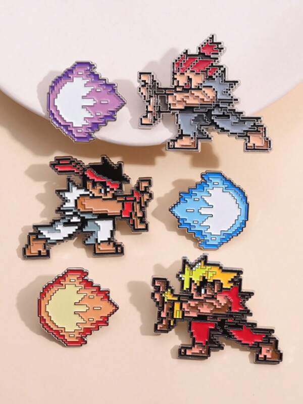 Un ensemble unique et de haute qualité de clips de combattant pixel, d'épinglettes de boule de feu vague de Qi Gong personnalisées, d'épinglettes pour cravate, de bijoux thème dessin animé intéressants, cadeau idéal pour les meilleurs amis