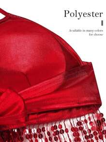 Costume da ballo del ventre con frange e paillettes, costume da cantante con schiena scoperta adatto per discoteca e bar