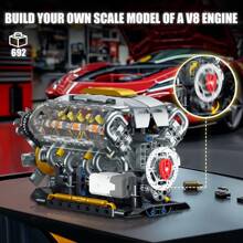 Creative Supercar V8 Engine Building Block Toys, Puzzle Engine Ornaments, Desktop Display Models, Create Your Own MOC Mini V8 Engine Toys, Birthday Gifts, Building Block Toys 692PCS