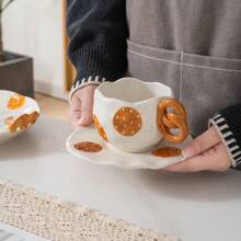 1 set Taza y platillo de cerámica con forma de pan hecho a mano de manera creativa y sencilla