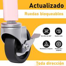 Carrito con ruedas de 3 niveles, carrito utilitario de metal con ruedas, 3 tazas colgantes,4 ganchos, carrito de almacenamiento con ruedas de malla resistente, carrito de manualidades para - Rosa - Ver 5