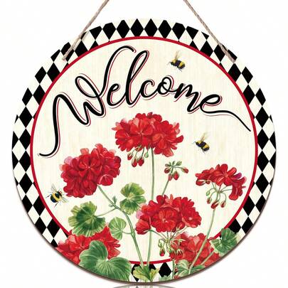 Blumen Willkommensschild für Haustür, Holz Willkommenskranz Türdekoration zum Aufhängen, Einweihungsgeschenk, Wanddekoration für Feiertage, Bauernhaus Innen- und Außendekoration