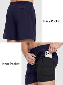 baleaf Men's 5.5" 2-In-1 Quick-Dry Swim Trunks - 3D Ergonomic Soft Mesh Lining, Breathable Perforated Fabric & Dual Pockets For Beach Swimming Outdoor - Navy Blue - View 3