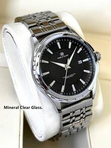 Pablo Raez 1pc Men's Exquisite Wristwatch, High-Quality AAA Grade Popular Brand, Brand New Luxury IPS Silver-Plated Dial, Stainless Steel Case, 50m Water Resistant, Minimalist Calendar, Men's Solid Steel Metal Casual Fashion Quartz Watch, Luminous Hands, Roman Numerals And Bar Markers, Black Premium Business Wristwatch, Suitable For Daily Wear, Birthday Gift For Father Or Male Friends. - one-size - View 7