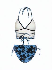 Women's Printed Tie-Front Bikini 2 Pieces Swimwear - Dusty Blue - View 4