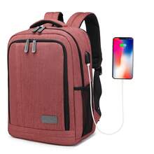 Men's Work & Travel Laptop Backpack For 13.5 Inch Laptop With USB Charging Port – Multi-Compartment Rucksack For School, Commuting, Business & Daily Use - Burgundy - View 1