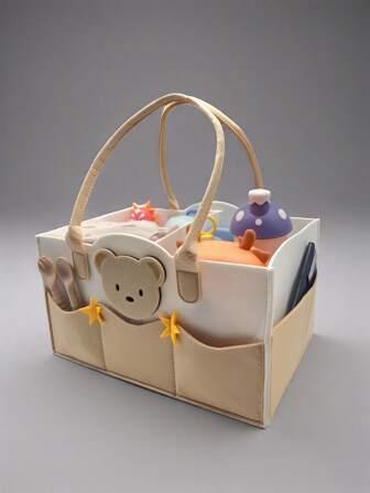 1件装毛毡妈咪包卡通婴儿户外旅行收纳袋尿布收纳玩具收纳奶瓶收纳奶粉盒收纳纸巾湿巾收纳