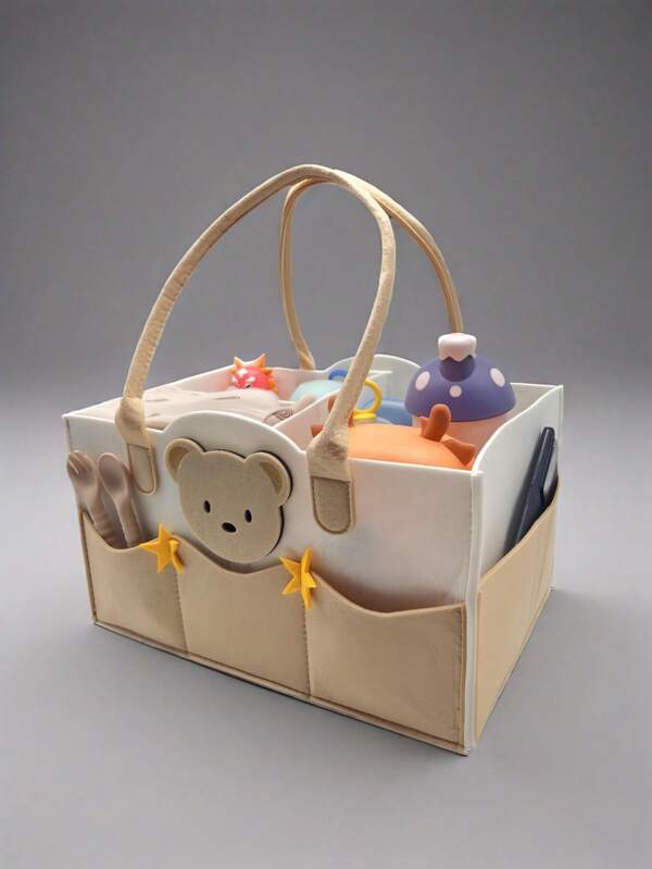 1 Piece Of Felt Mommy Bag Cartoon Baby Outdoor Travel Storage Bag Diaper Storage Toy Storage Milk Bottle Storage Milk Powder Box Storage Paper Towel Wet Wipes Storage