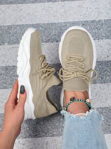 Lightweight & Breathable Khaki Casual Sneakers,Unisex Wide Fit Knitted Fabric, Comfortable Slip-On,Suitable For Spring/Summer, Casual Wear, Gifts, Travel, Outdoor Running